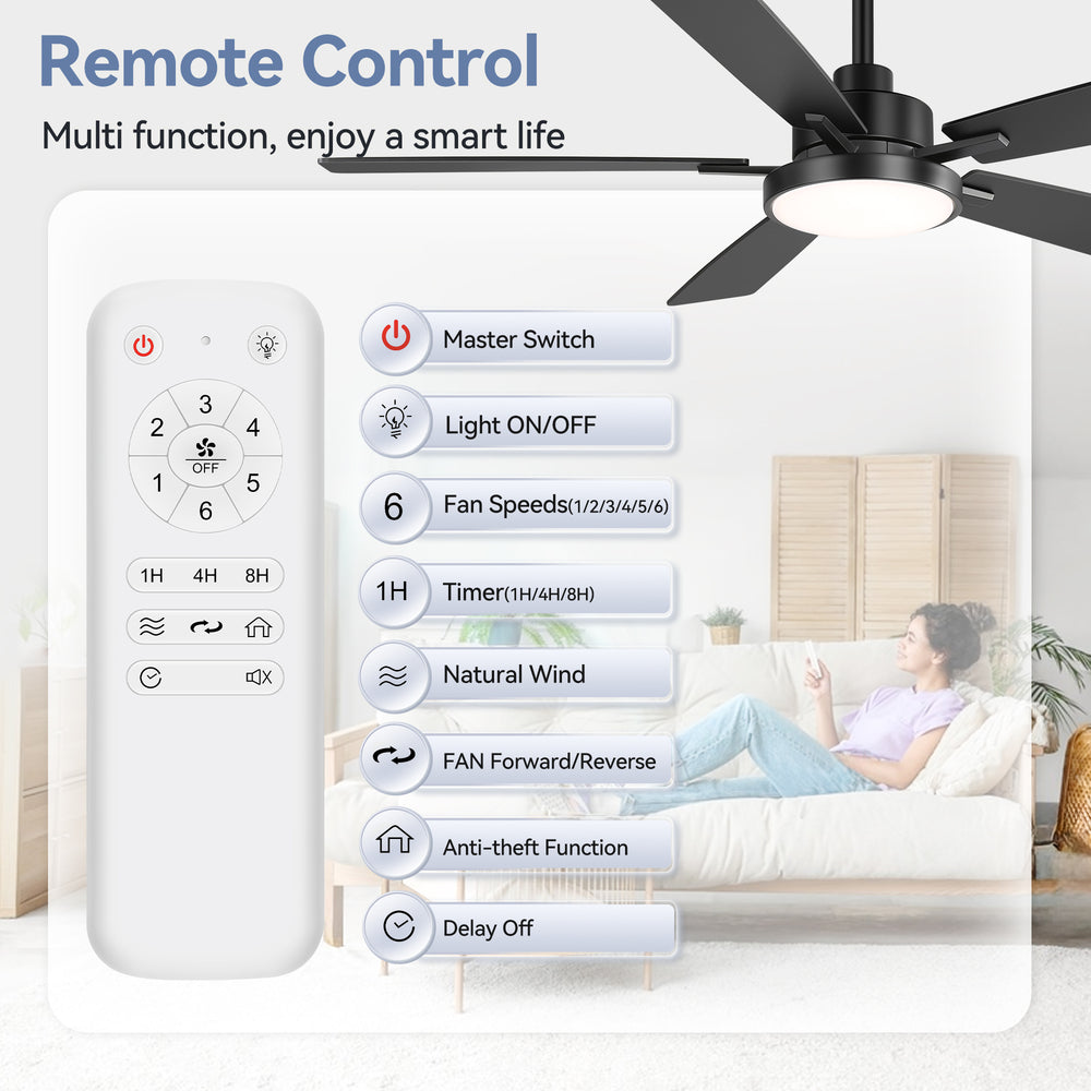 Ventari 52-Inch Black 5-Blade Ceiling Fan With Light & Remote