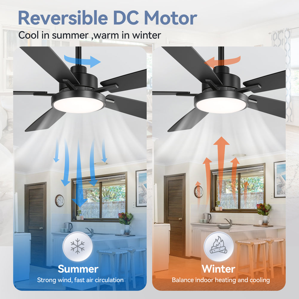 Ventari 52-Inch Black 5-Blade Ceiling Fan With Light & Remote