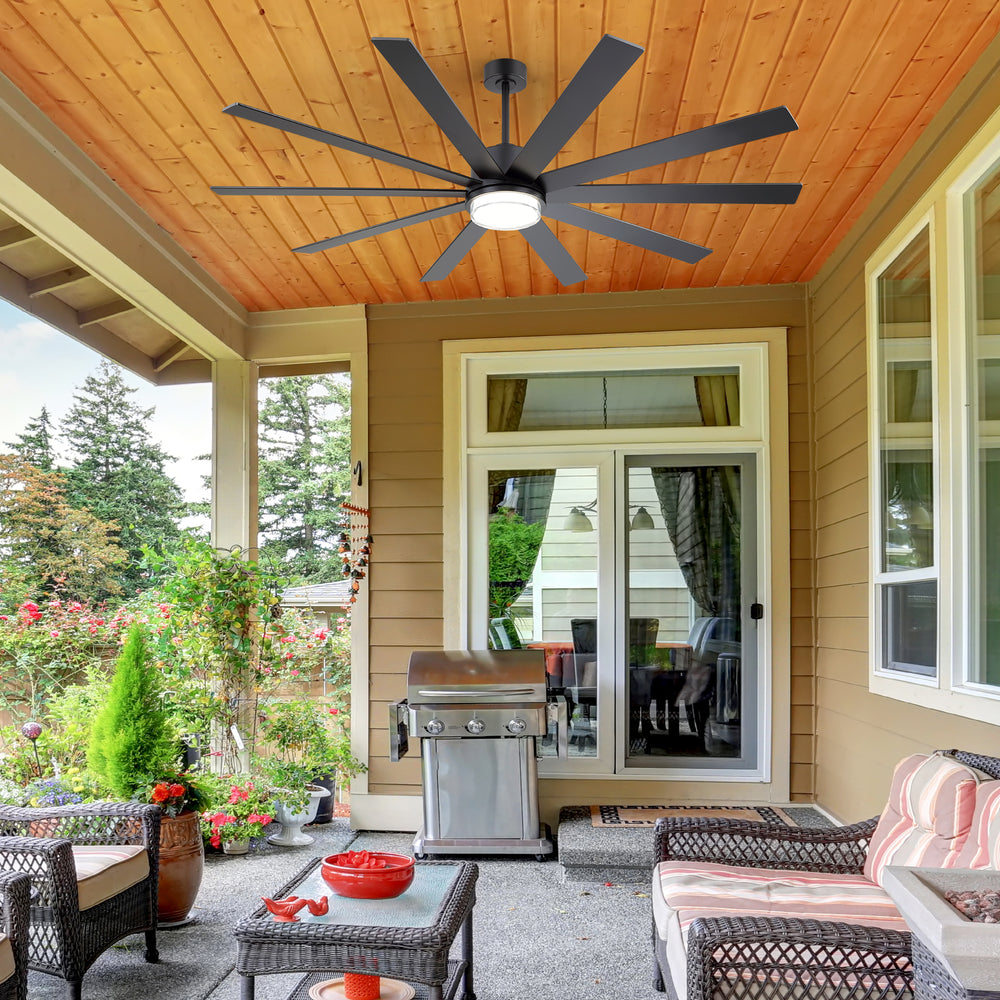 72"/80" Large Ceiling Fan with Reversible Blades, Matte Black Finish, Quiet DC Motor, 24W LED Light (3 Color Temps), Memory Function, 6-Speed Remote with Timer, Downrods Included