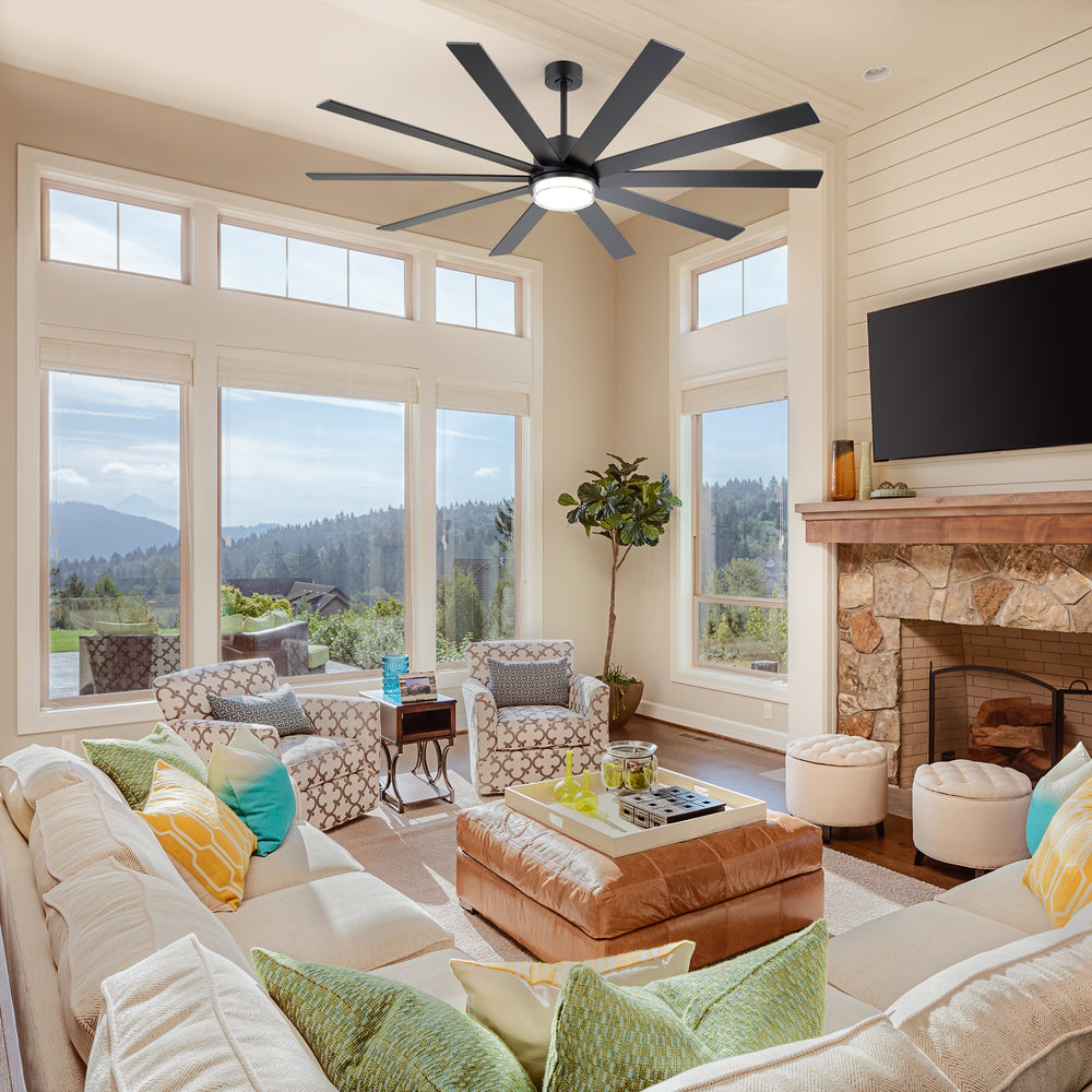72"/80" Large Ceiling Fan with Reversible Blades, Matte Black Finish, Quiet DC Motor, 24W LED Light (3 Color Temps), Memory Function, 6-Speed Remote with Timer, Downrods Included
