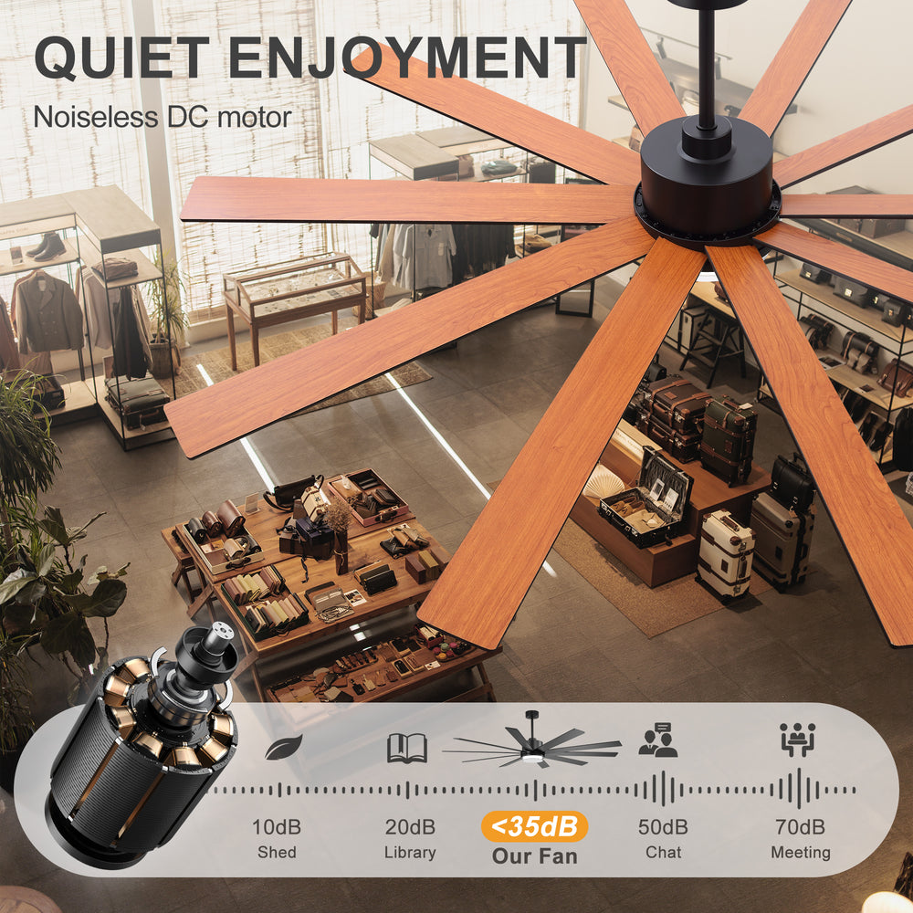 72"/80" Large Ceiling Fan with Reversible Blades, Matte Black Finish, Quiet DC Motor, 24W LED Light (3 Color Temps), Memory Function, 6-Speed Remote with Timer, Downrods Included