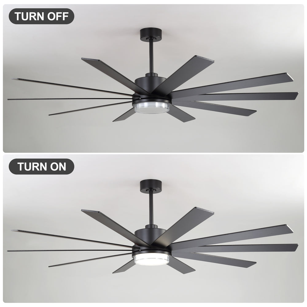 72"/80" Large Ceiling Fan with Reversible Blades, Matte Black Finish, Quiet DC Motor, 24W LED Light (3 Color Temps), Memory Function, 6-Speed Remote with Timer, Downrods Included