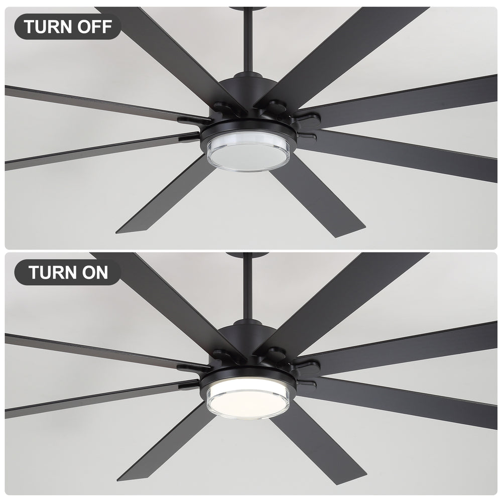 72"/80" Large Ceiling Fan with Reversible Blades, Matte Black Finish, Quiet DC Motor, 24W LED Light (3 Color Temps), Memory Function, 6-Speed Remote with Timer, Downrods Included