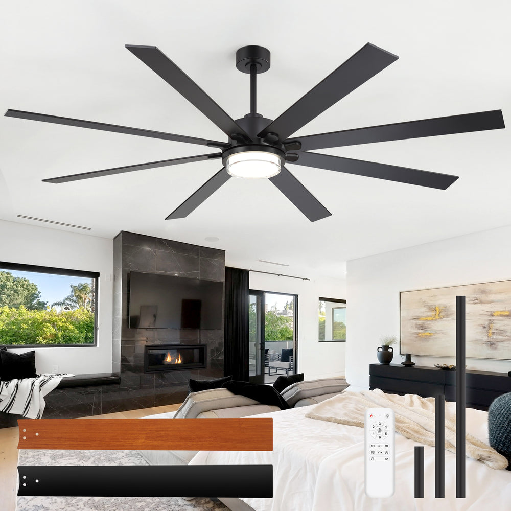 72"/80" Large Ceiling Fan with Reversible Blades, Matte Black Finish, Quiet DC Motor, 24W LED Light (3 Color Temps), Memory Function, 6-Speed Remote with Timer, Downrods Included