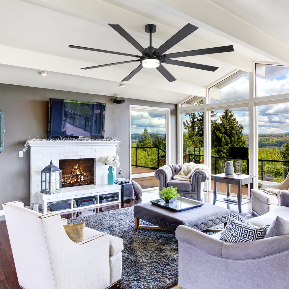 72"/80" Large Ceiling Fan with Reversible Blades, Matte Black Finish, Quiet DC Motor, 24W LED Light (3 Color Temps), Memory Function, 6-Speed Remote with Timer, Downrods Included