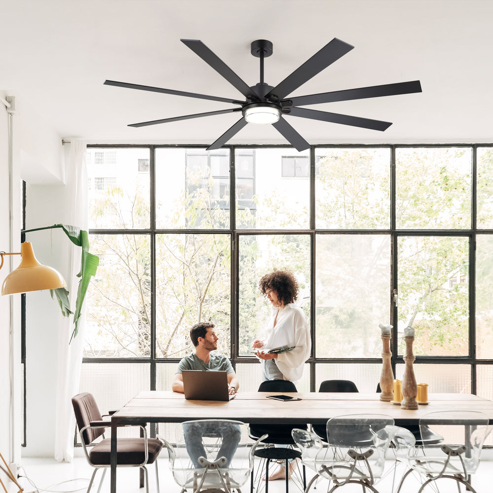 72"/80" Large Ceiling Fan with Reversible Blades, Matte Black Finish, Quiet DC Motor, 24W LED Light (3 Color Temps), Memory Function, 6-Speed Remote with Timer, Downrods Included