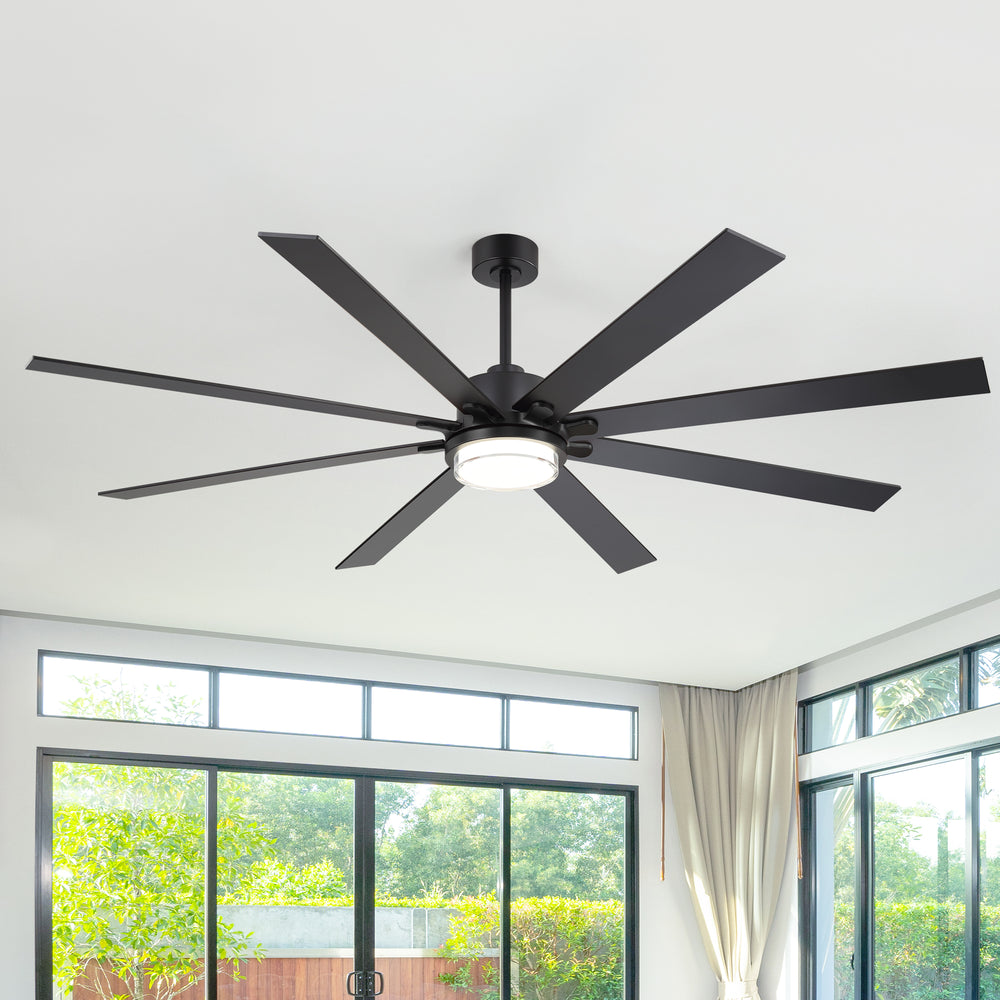 72"/80" Large Ceiling Fan with Reversible Blades, Matte Black Finish, Quiet DC Motor, 24W LED Light (3 Color Temps), Memory Function, 6-Speed Remote with Timer, Downrods Included