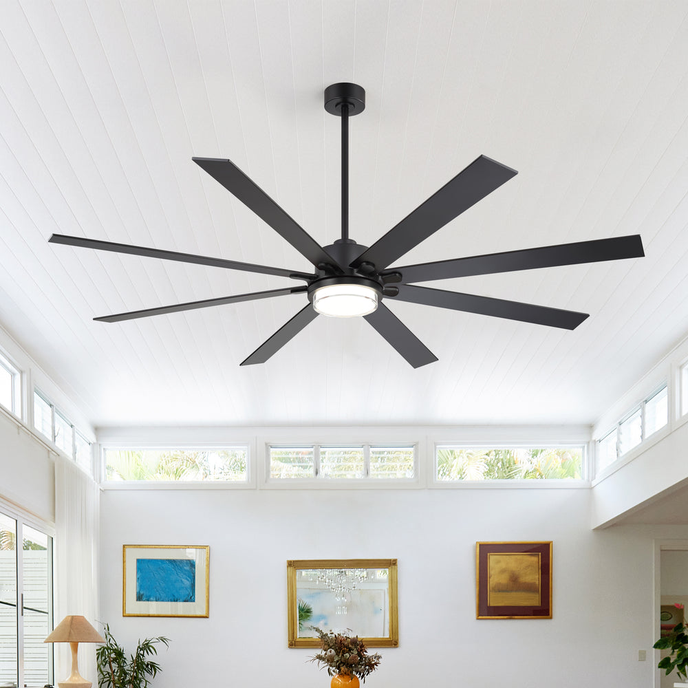 72"/80" Large Ceiling Fan with Reversible Blades, Matte Black Finish, Quiet DC Motor, 24W LED Light (3 Color Temps), Memory Function, 6-Speed Remote with Timer, Downrods Included