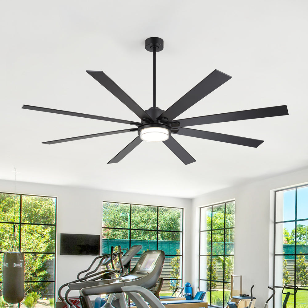 72"/80" Large Ceiling Fan with Reversible Blades, Matte Black Finish, Quiet DC Motor, 24W LED Light (3 Color Temps), Memory Function, 6-Speed Remote with Timer, Downrods Included