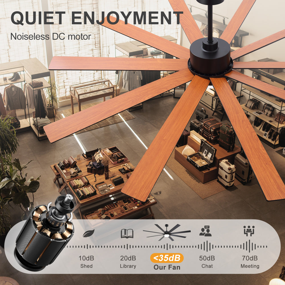 72"/80" Large Ceiling Fan with Reversible Blades, Matte Black Finish, Quiet DC Motor, 24W LED Light (3 Color Temps), Memory Function, 6-Speed Remote with Timer, Downrods Included