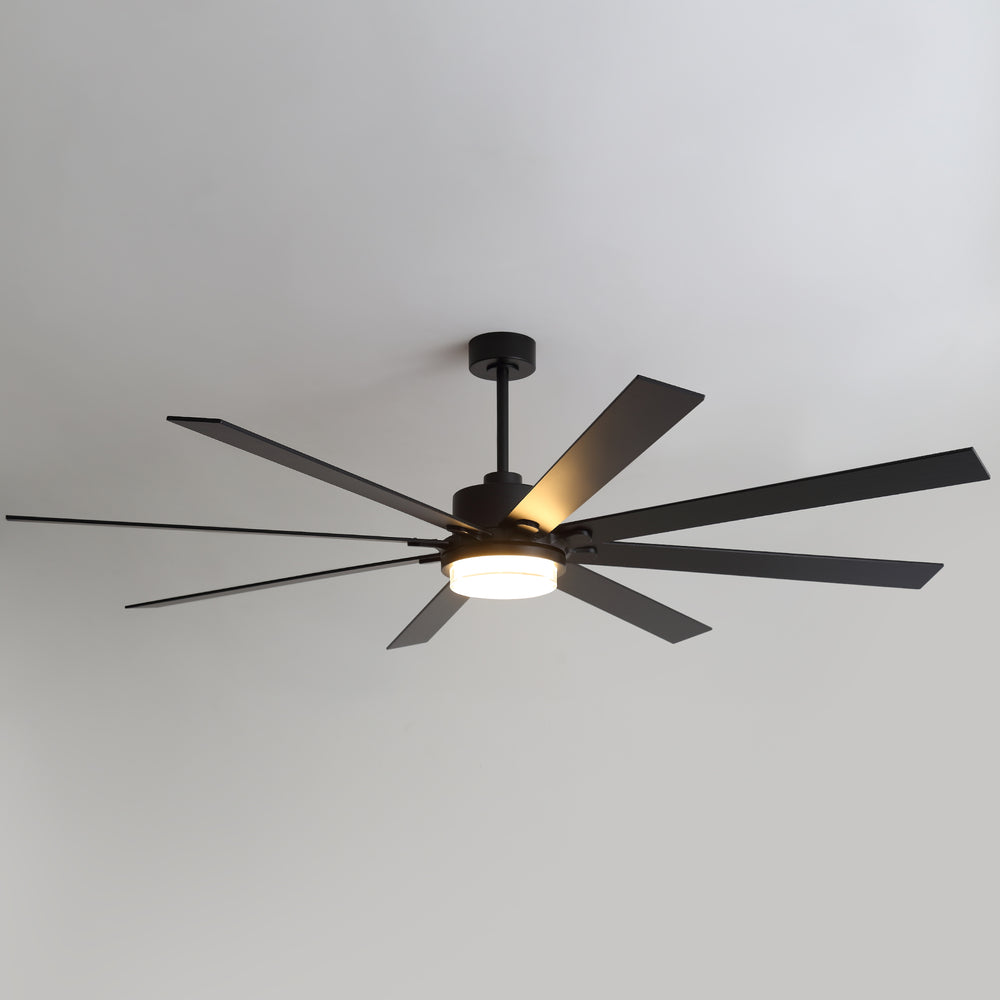 72"/80" Large Ceiling Fan with Reversible Blades, Matte Black Finish, Quiet DC Motor, 24W LED Light (3 Color Temps), Memory Function, 6-Speed Remote with Timer, Downrods Included