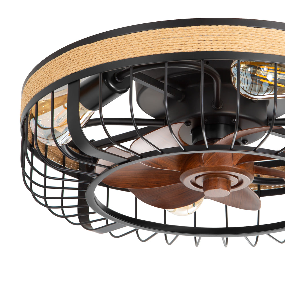 18.9-inch Industrial Flush Mount Caged Ceiling Fan with Light and Remote, 7 ABS Blades, 6-Speed  Reversible DC Motor, for Small Indoor Spaces