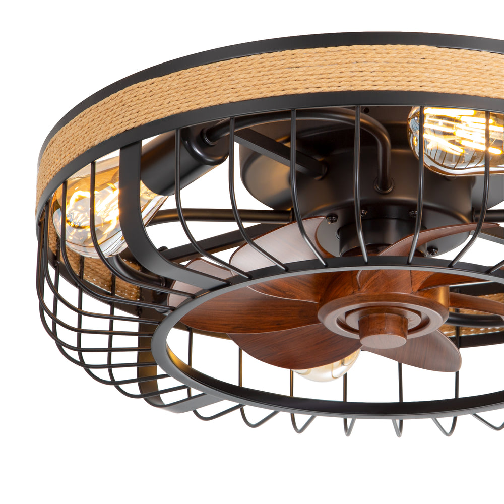 18.9-inch Industrial Flush Mount Caged Ceiling Fan with Light and Remote, 7 ABS Blades, 6-Speed  Reversible DC Motor, for Small Indoor Spaces