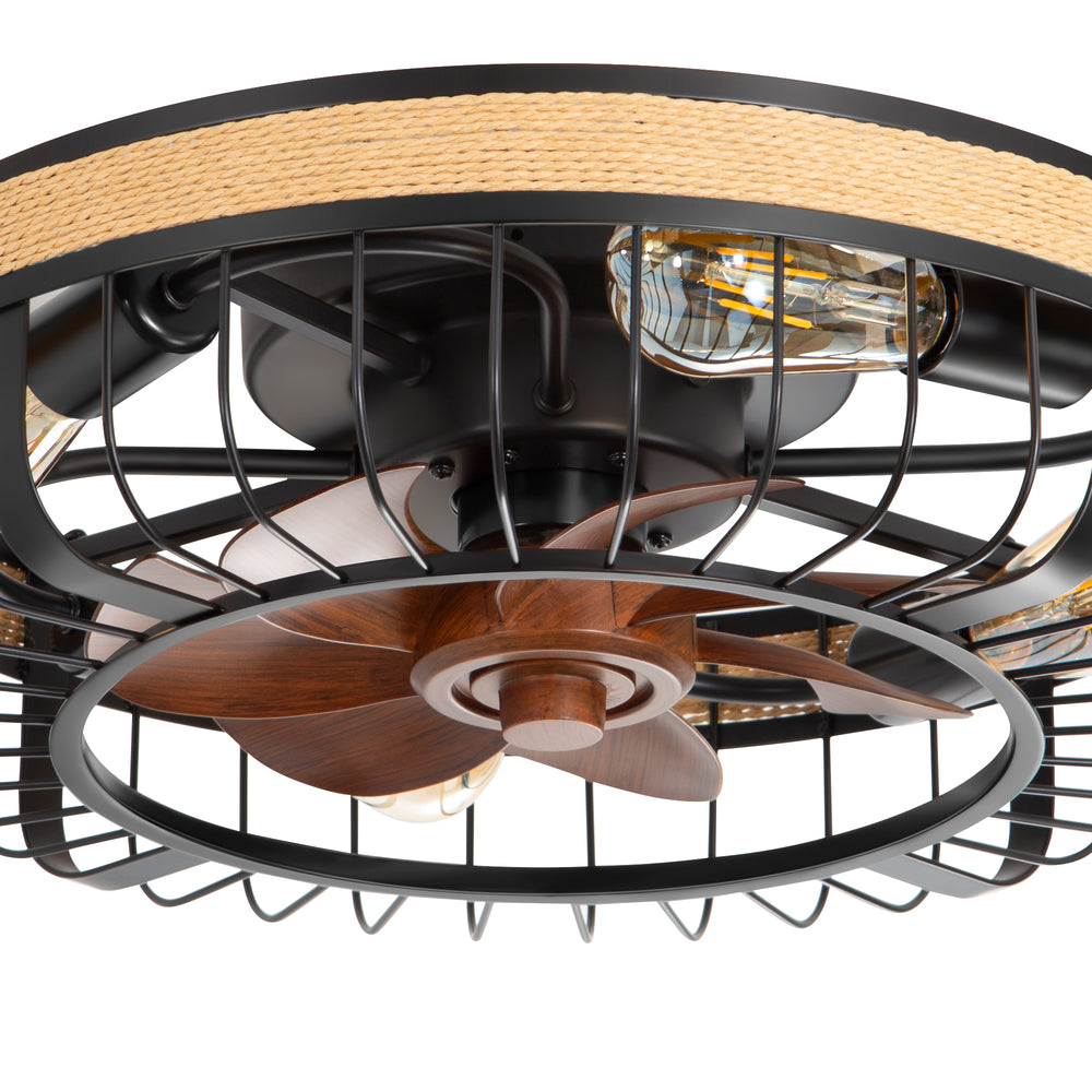 18.9-inch Industrial Flush Mount Caged Ceiling Fan with Light and Remote, 7 ABS Blades, 6-Speed  Reversible DC Motor, for Small Indoor Spaces