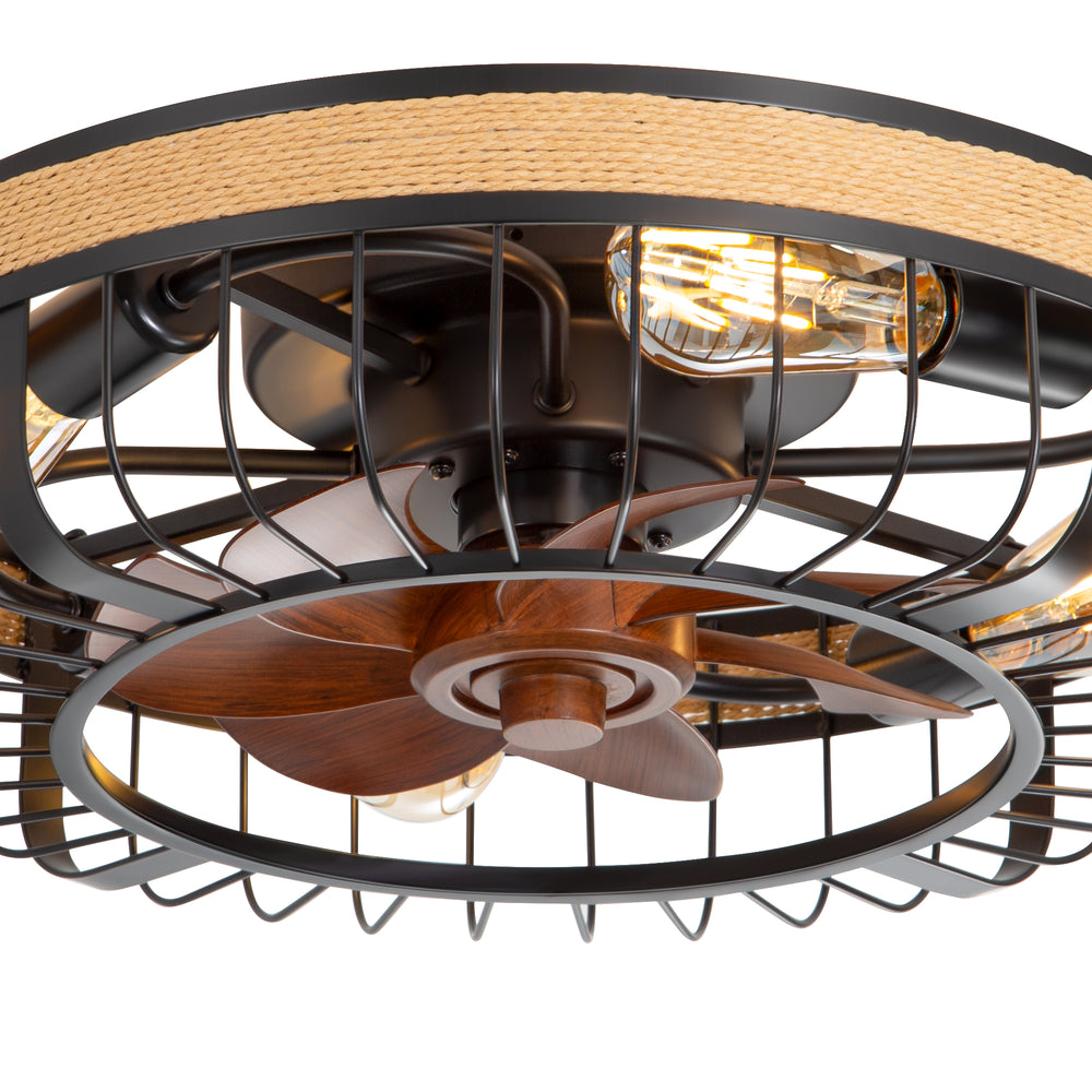 18.9-inch Industrial Flush Mount Caged Ceiling Fan with Light and Remote, 7 ABS Blades, 6-Speed  Reversible DC Motor, for Small Indoor Spaces