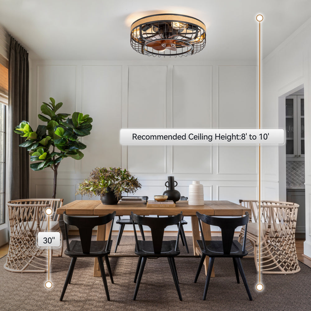 18.9-inch Industrial Flush Mount Caged Ceiling Fan with Light and Remote, 7 ABS Blades, 6-Speed  Reversible DC Motor, for Small Indoor Spaces