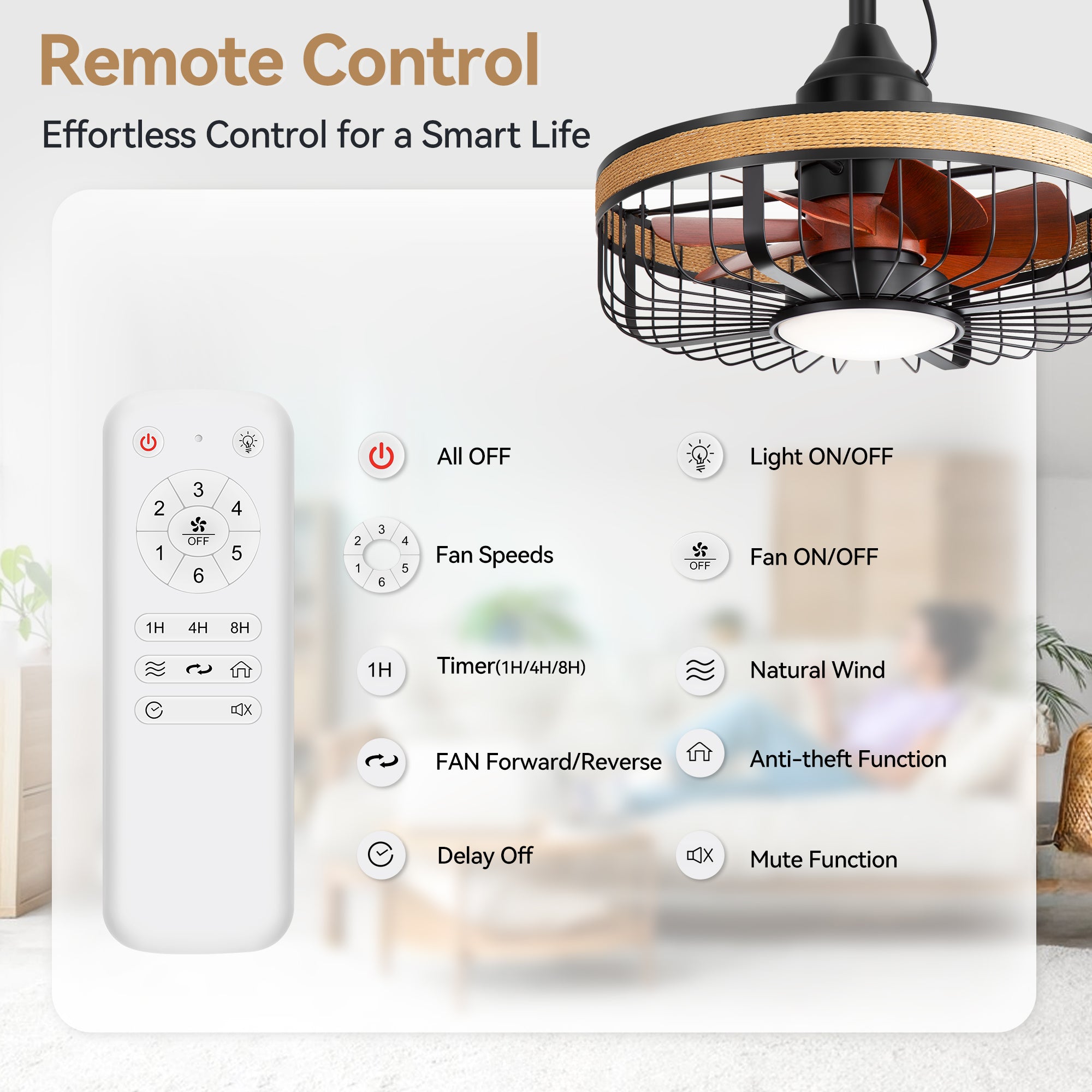 Bramara 32080-BK ceiling fan remote control with speed reverse timer and lighting functions