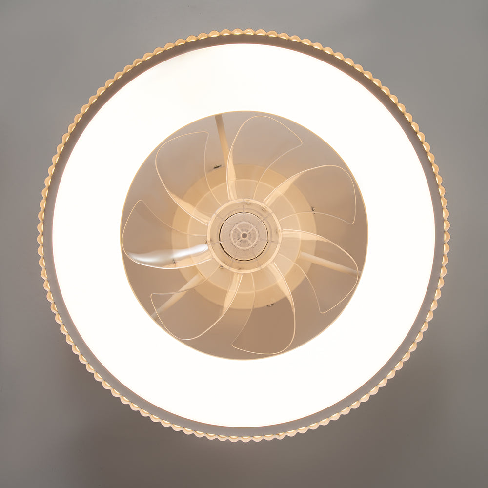 19.3-inch Flush Mount White Ceiling Fan with Dimmable LED Light, Remote Control, Stepless Color Temperature Adjustment, 7 Transparent ABS Blades