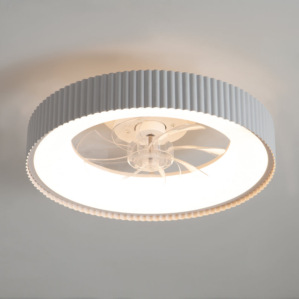 19.3-inch Flush Mount White Ceiling Fan with Dimmable LED Light, Remote Control, Stepless Color Temperature Adjustment, 7 Transparent ABS Blades