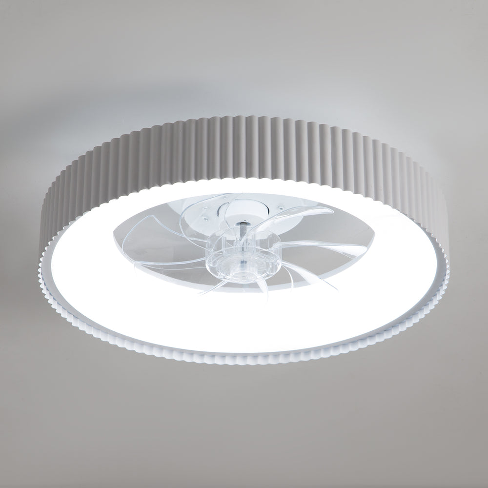 19.3-inch Flush Mount White Ceiling Fan with Dimmable LED Light, Remote Control, Stepless Color Temperature Adjustment, 7 Transparent ABS Blades