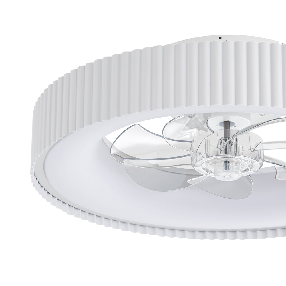19.3-inch Flush Mount White Ceiling Fan with Dimmable LED Light, Remote Control, Stepless Color Temperature Adjustment, 7 Transparent ABS Blades