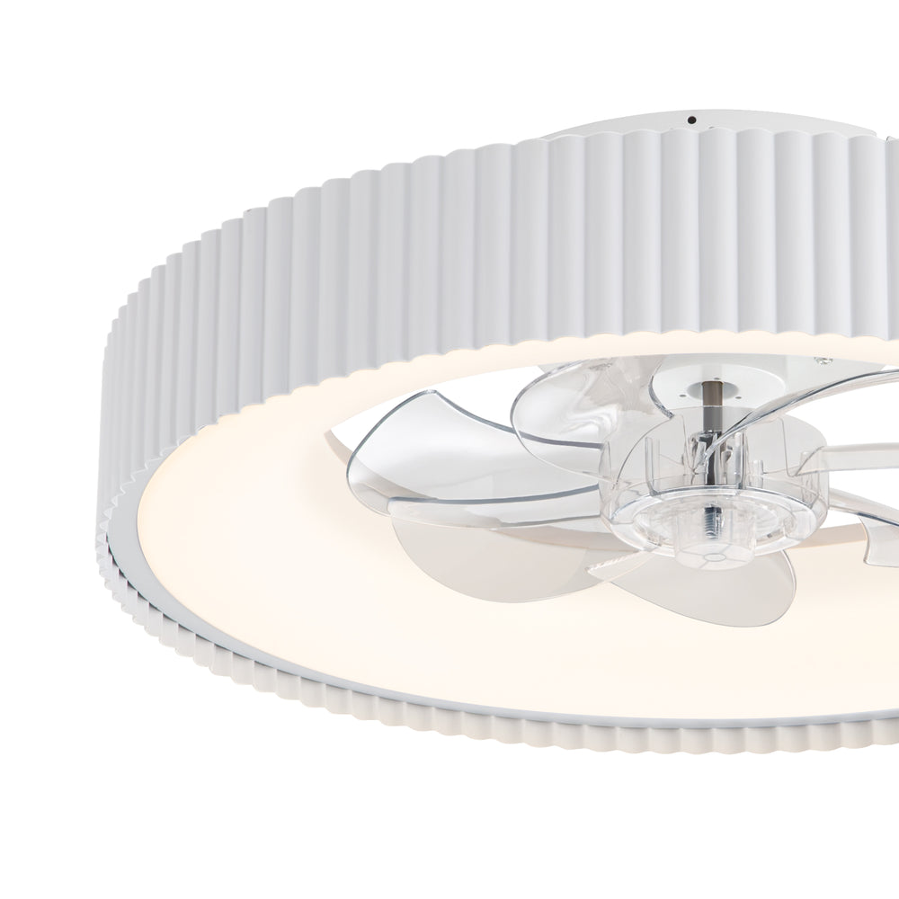 19.3-inch Flush Mount White Ceiling Fan with Dimmable LED Light, Remote Control, Stepless Color Temperature Adjustment, 7 Transparent ABS Blades