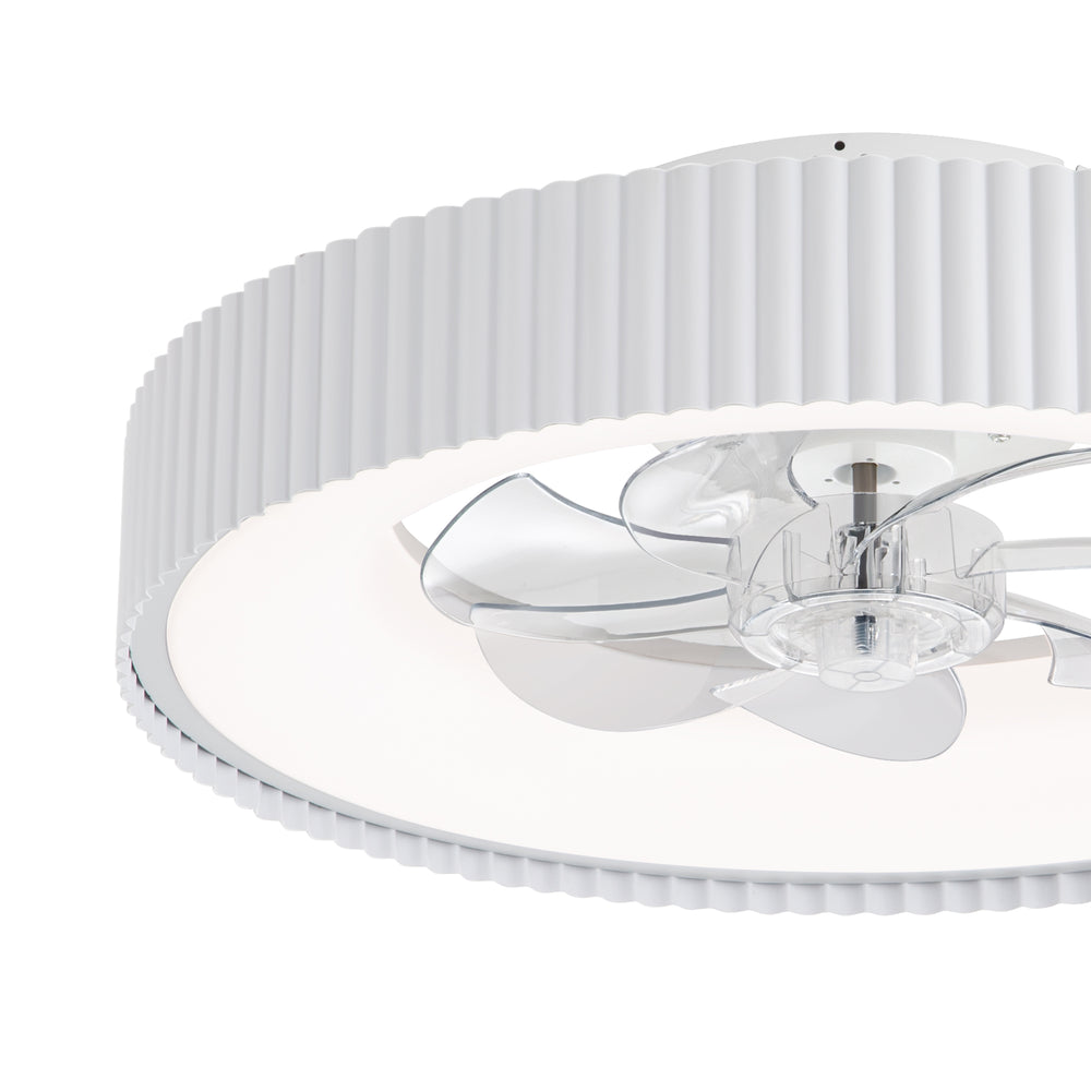 19.3-inch Flush Mount White Ceiling Fan with Dimmable LED Light, Remote Control, Stepless Color Temperature Adjustment, 7 Transparent ABS Blades