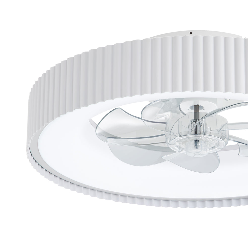 19.3-inch Flush Mount White Ceiling Fan with Dimmable LED Light, Remote Control, Stepless Color Temperature Adjustment, 7 Transparent ABS Blades