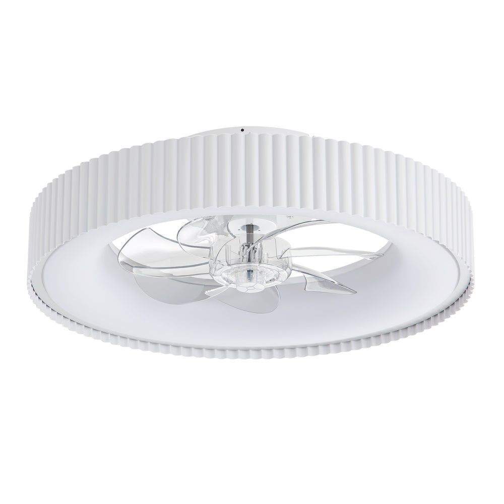 19.3-inch Flush Mount White Ceiling Fan with Dimmable LED Light, Remote Control, Stepless Color Temperature Adjustment, 7 Transparent ABS Blades