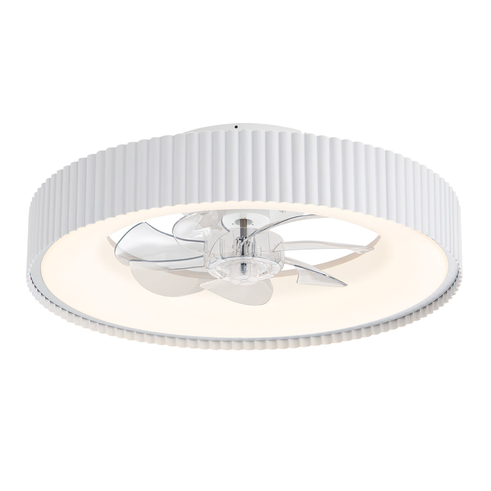 19.3-inch Flush Mount White Ceiling Fan with Dimmable LED Light, Remote Control, Stepless Color Temperature Adjustment, 7 Transparent ABS Blades