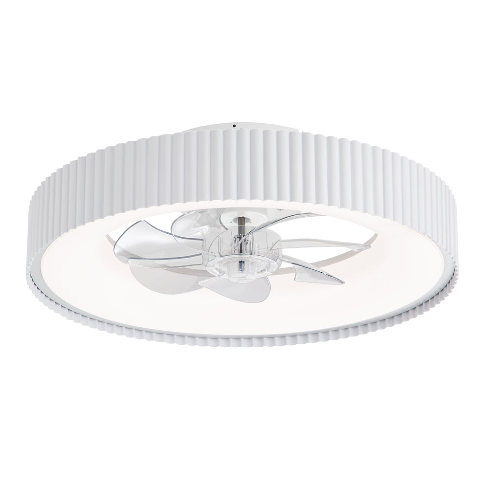 19.3-inch Flush Mount White Ceiling Fan with Dimmable LED Light, Remote Control, Stepless Color Temperature Adjustment, 7 Transparent ABS Blades