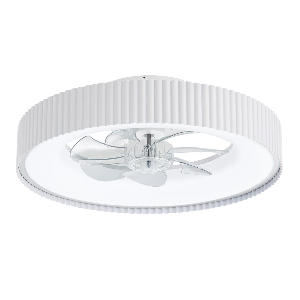 19.3-inch Flush Mount White Ceiling Fan with Dimmable LED Light, Remote Control, Stepless Color Temperature Adjustment, 7 Transparent ABS Blades