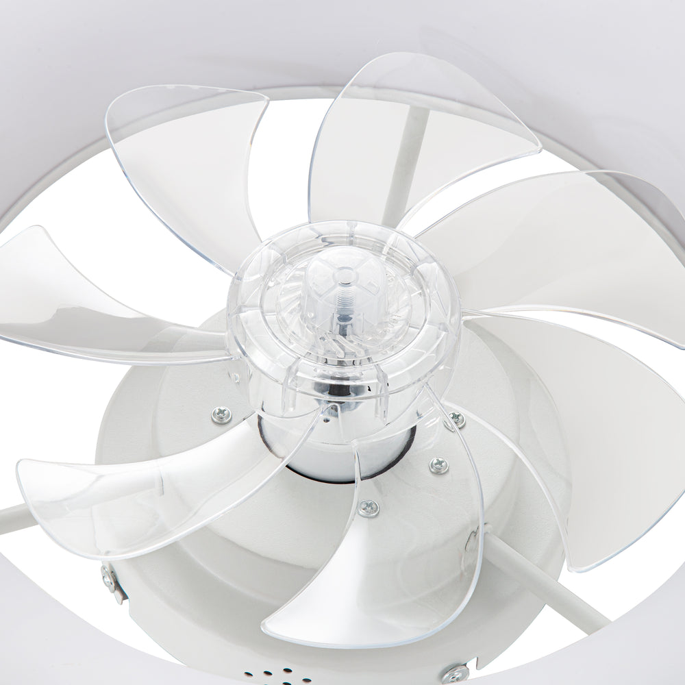 19.3-inch Flush Mount White Ceiling Fan with Dimmable LED Light, Remote Control, Stepless Color Temperature Adjustment, 7 Transparent ABS Blades