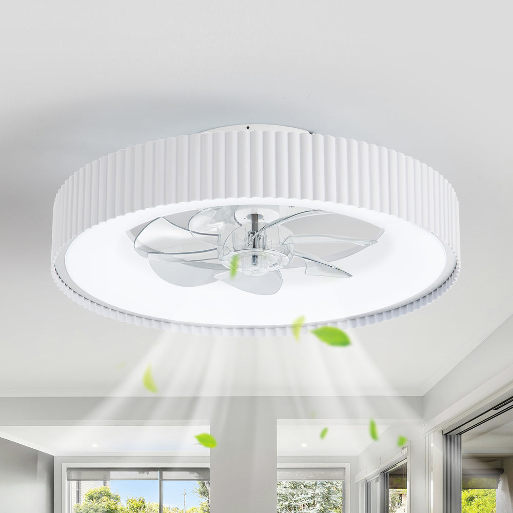 19.3-inch Flush Mount White Ceiling Fan with Dimmable LED Light, Remote Control, Stepless Color Temperature Adjustment, 7 Transparent ABS Blades