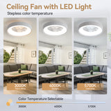 19.3-inch Flush Mount White Ceiling Fan with Dimmable LED Light, Remote Control, Stepless Color Temperature Adjustment, 7 Transparent ABS Blades