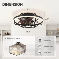 19.7-inch Flush Mount Caged Ceiling Fan with Light – Matte Black Finish, Quiet DC Motor, Remote Control,5 ABS Blades, Dimmable LED with 3 Color Temperatures