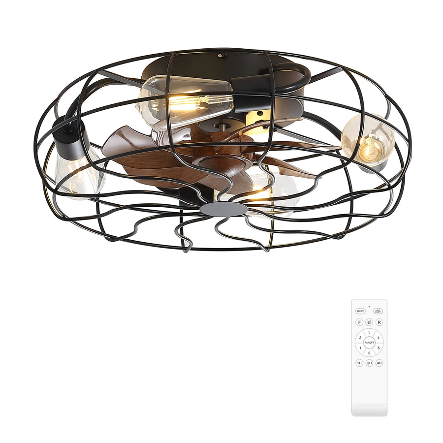 Alvoria 18.5" Matte Black Caged Ceiling Fan With Light & Remote