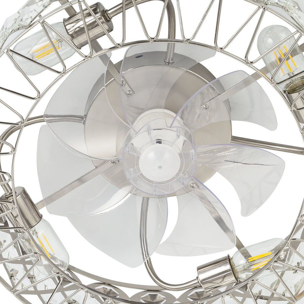 19" Small Caged Ceiling Fans with Lights and Remote, Low Profile Flush Mount Ceiling Fan, Modern Bladeless Enclosed Ceiling Fan with Light for Bedroom, 7 Reversible Transparent Blades