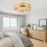 19" Rose Gold Caged Ceiling Fans with Lights Remote Control, Low Profile Flush Mount Ceiling Fan, Modern Bladeless Enclosed Ceiling Fan with Light for Bedroom, 7 Reversible Transparent Blades