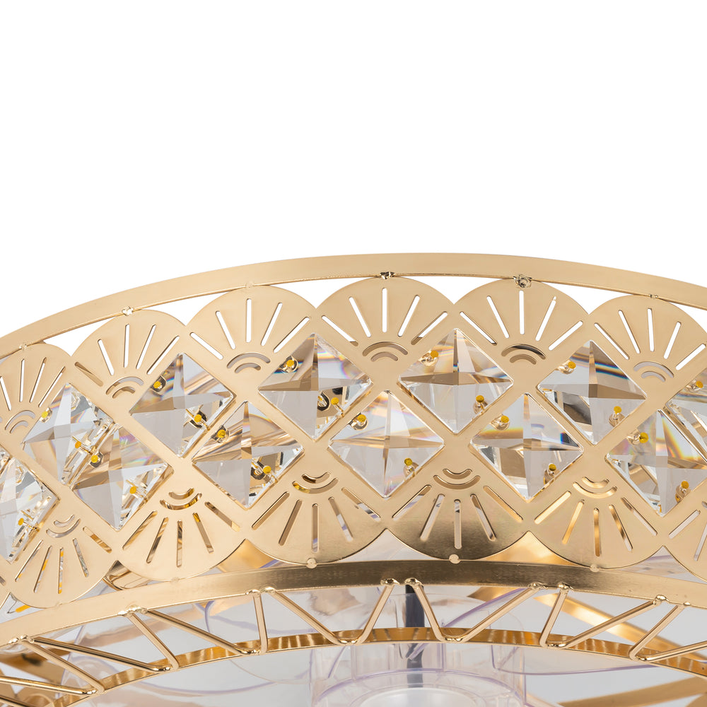 19" Rose Gold Caged Ceiling Fans with Lights Remote Control, Low Profile Flush Mount Ceiling Fan, Modern Bladeless Enclosed Ceiling Fan with Light for Bedroom, 7 Reversible Transparent Blades