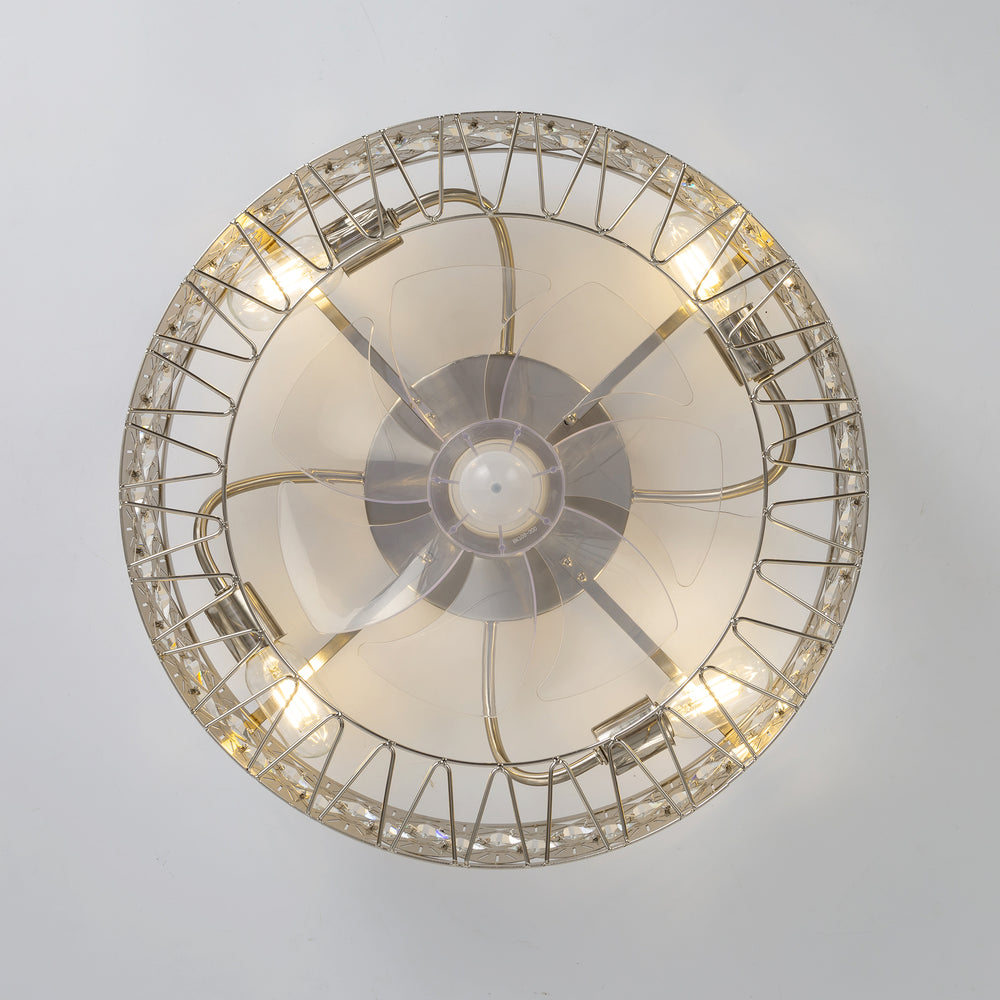 19" Rose Gold Caged Ceiling Fans with Lights Remote Control, Low Profile Flush Mount Ceiling Fan, Modern Bladeless Enclosed Ceiling Fan with Light for Bedroom, 7 Reversible Transparent Blades