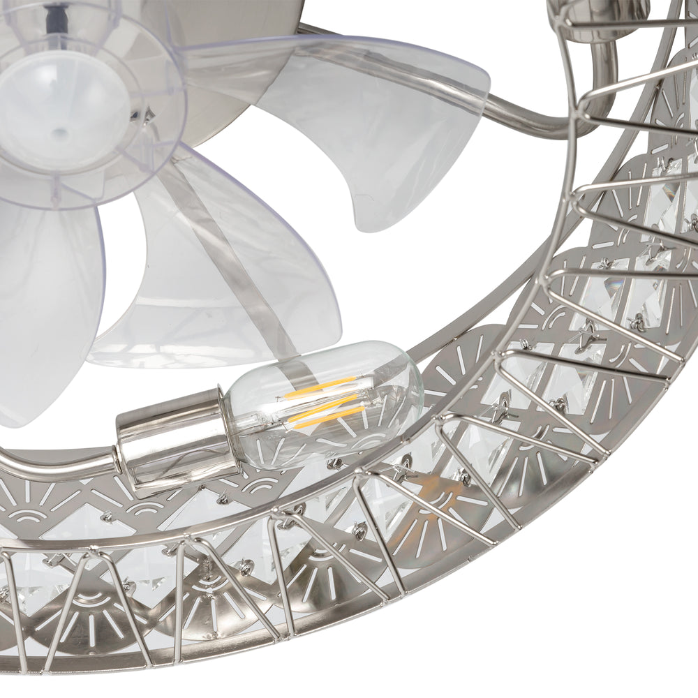 19" Rose Gold Caged Ceiling Fans with Lights Remote Control, Low Profile Flush Mount Ceiling Fan, Modern Bladeless Enclosed Ceiling Fan with Light for Bedroom, 7 Reversible Transparent Blades