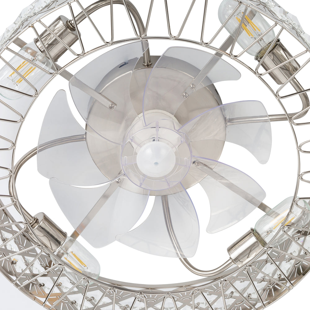 19" Rose Gold Caged Ceiling Fans with Lights Remote Control, Low Profile Flush Mount Ceiling Fan, Modern Bladeless Enclosed Ceiling Fan with Light for Bedroom, 7 Reversible Transparent Blades