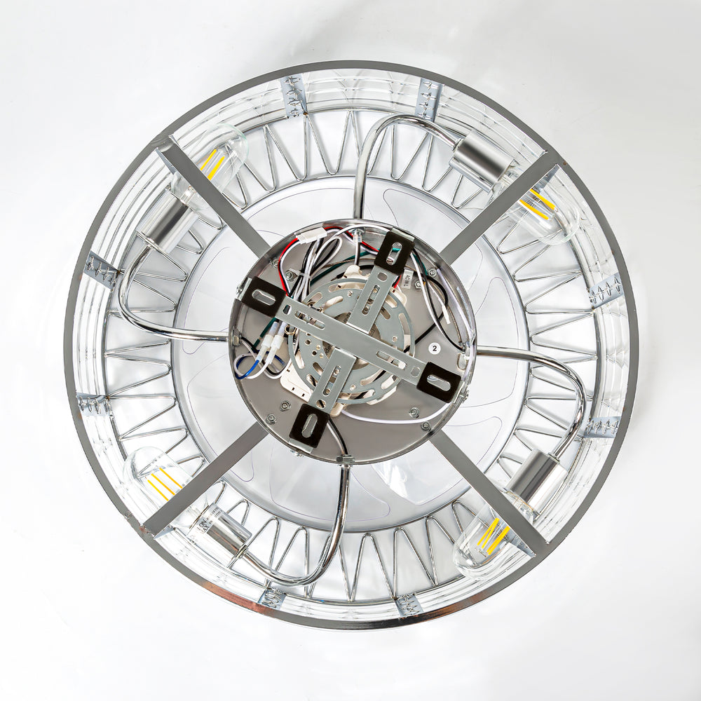19 inch Caged Ceiling Fans with Crystal Lights Remote Control, Low Profile Flush Mount Ceiling Fan with 7 Reversible Blades, DC Motor, Modern Enclosed Ceiling Fan with Light for Bedroom