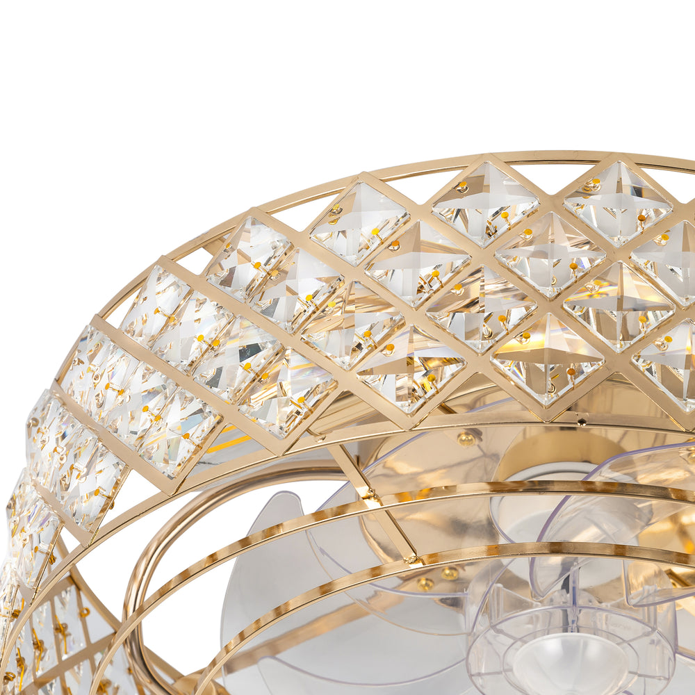 19-inch Small Caged Ceiling Fans with Lights and Remote, Low Profile Flush Mount Ceiling Fan, Modern Bladeless Enclosed Ceiling Fan with Light for Bedroom, 7 Reversible Transparent Blades