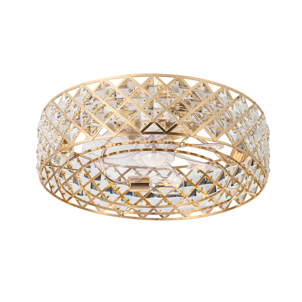 19-inch Small Caged Ceiling Fans with Lights and Remote, Low Profile Flush Mount Ceiling Fan, Modern Bladeless Enclosed Ceiling Fan with Light for Bedroom, 7 Reversible Transparent Blades