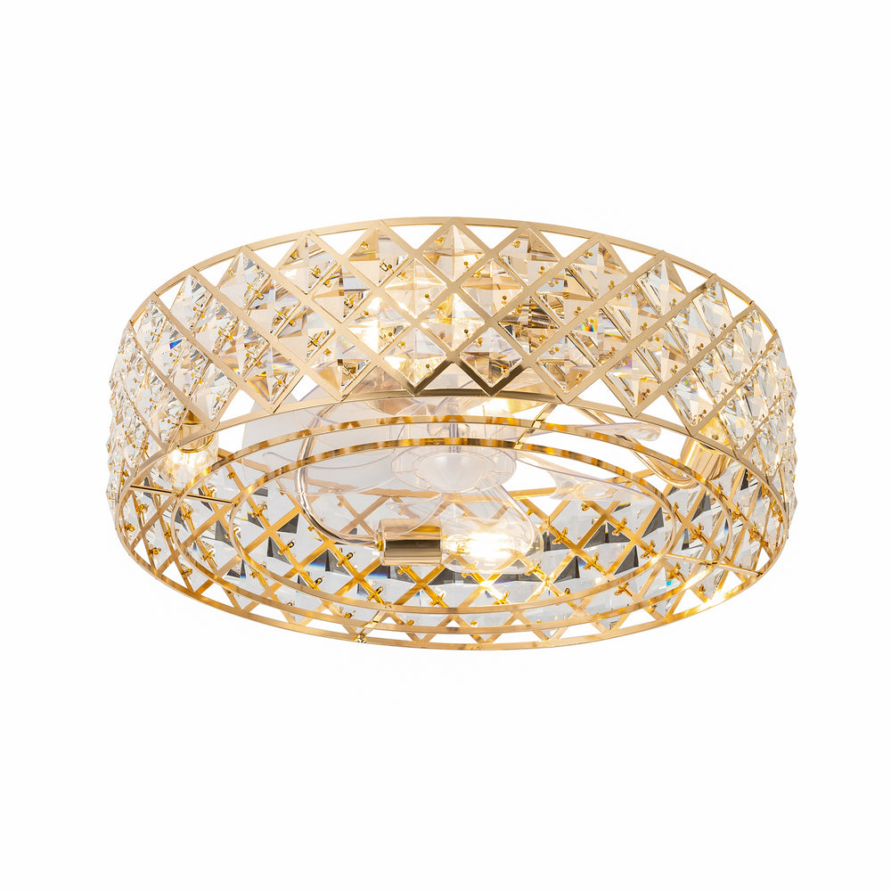 19-inch Small Caged Ceiling Fans with Lights and Remote, Low Profile Flush Mount Ceiling Fan, Modern Bladeless Enclosed Ceiling Fan with Light for Bedroom, 7 Reversible Transparent Blades