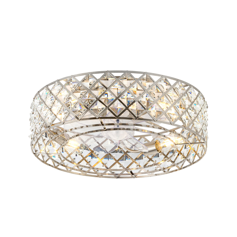 19-inch Small Caged Ceiling Fans with Lights and Remote, Low Profile Flush Mount Ceiling Fan, Modern Bladeless Enclosed Ceiling Fan with Light for Bedroom, 7 Reversible Transparent Blades