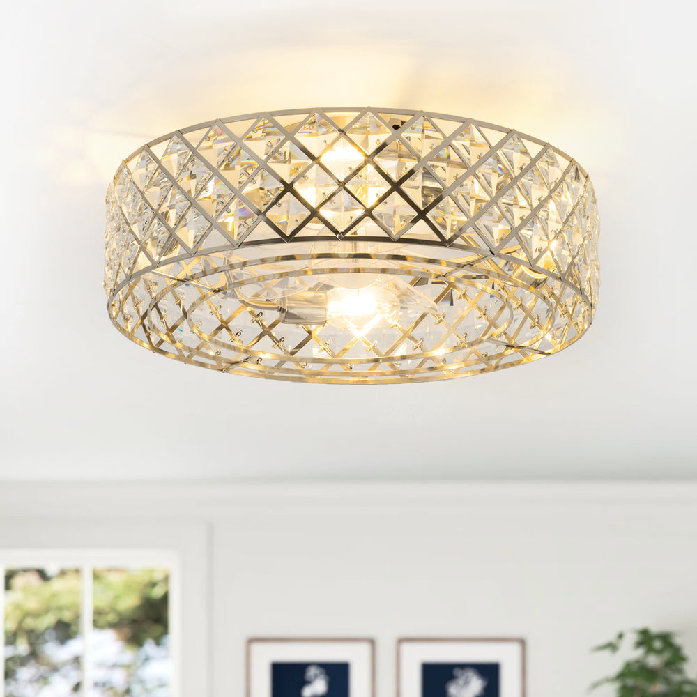 19-inch Small Caged Ceiling Fans with Lights and Remote, Low Profile Flush Mount Ceiling Fan, Modern Bladeless Enclosed Ceiling Fan with Light for Bedroom, 7 Reversible Transparent Blades