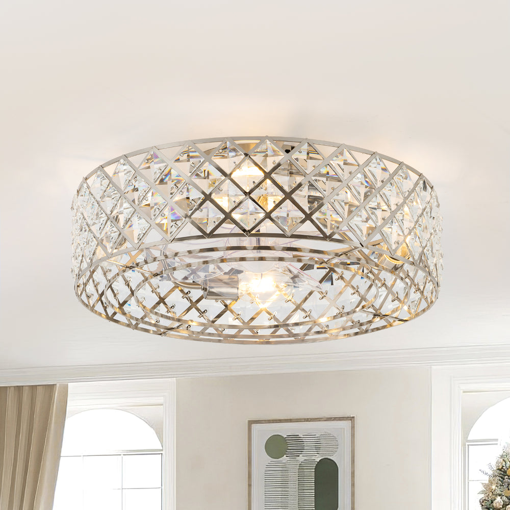 19-inch Small Caged Ceiling Fans with Lights and Remote, Low Profile Flush Mount Ceiling Fan, Modern Bladeless Enclosed Ceiling Fan with Light for Bedroom, 7 Reversible Transparent Blades